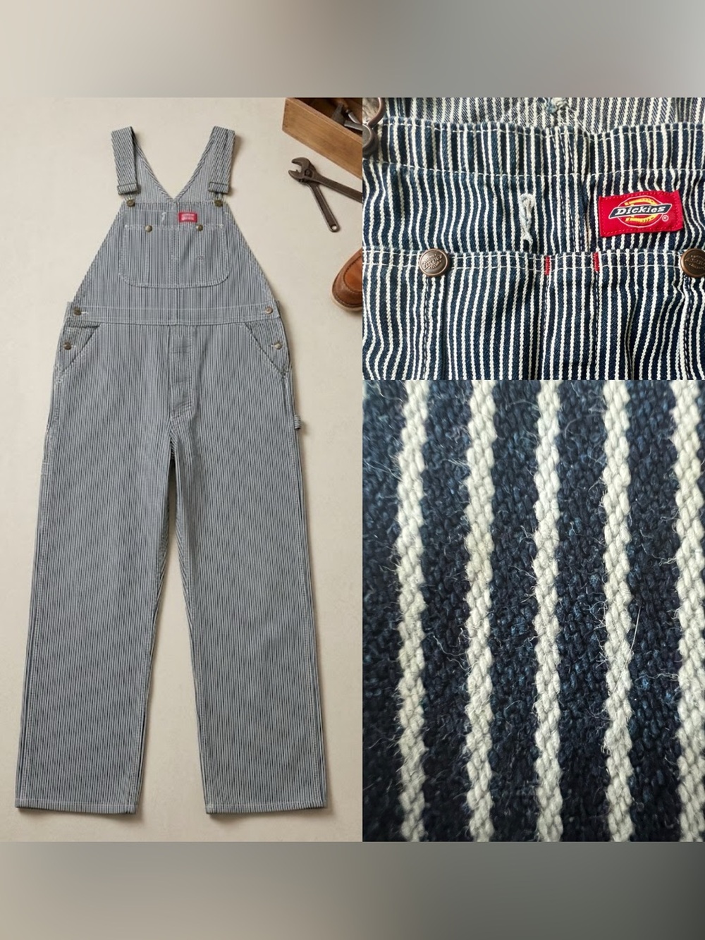 Dickies Hickory Stripe Cotton Bib Overalls Mens 36x34 Workwear Railroad Denim